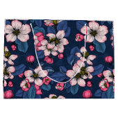 Grand Sac Cadeau Pomme fleurit sur un bleu foncé (Dos)
