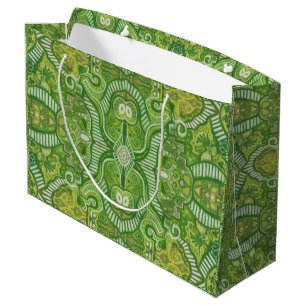 Grand Sac Cadeau Pomme Stripe Bohème Arabesque Motif Chartreuse
