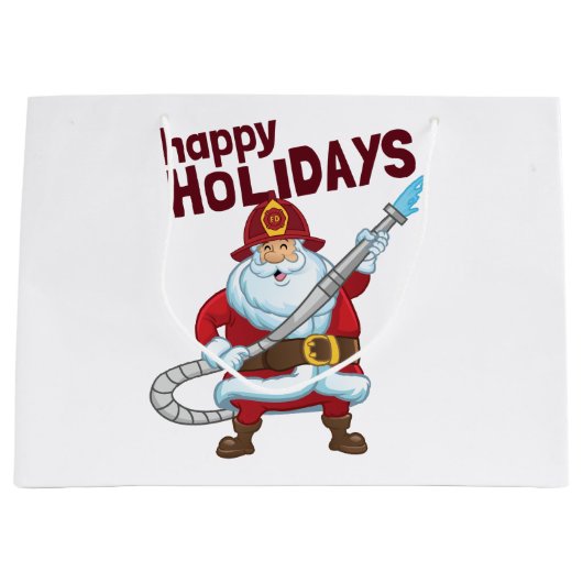 Grand Sac Cadeau Pompiers Noël Père Noël Pompier (Devant)