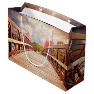 Grand Sac Cadeau Pont rustique en bois dans le pays