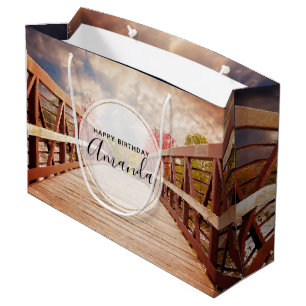Grand Sac Cadeau Pont rustique en bois dans le pays Anniversaire