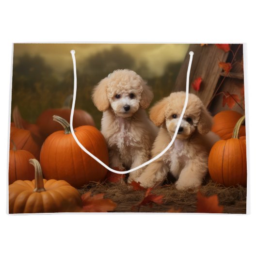 Grand Sac Cadeau Poodle Chiot Automne Citrouille délice (Devant)