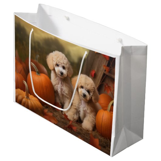 Grand Sac Cadeau Poodle Chiot Automne Citrouille délice (Devant Angle)