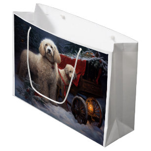 Grand Sac Cadeau Poodle enneigé Traîneau Décor de Noël