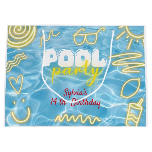 Grand Sac Cadeau Pool summer neon vibes birthday party (Devant)