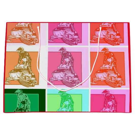 Grand Sac Cadeau Pop Art Motoneige (Devant)