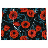 Grand Sac Cadeau Poppies, rouge et bleu sur noir (Devant)