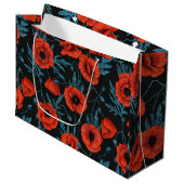 Grand Sac Cadeau Poppies, rouge et bleu sur noir (Devant Angle)