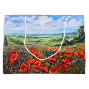 Grand Sac Cadeau Poppies Terrain Paysage Peinture à l'huile
