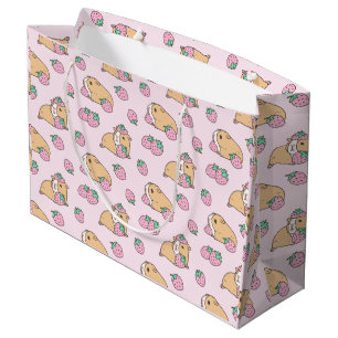 Grand Sac Cadeau Porc de Guinée rose et Motif aux fraises