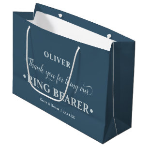 Grand Sac Cadeau Porte-anneau personnalisé Bleu Merci