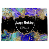 Grand Sac Cadeau Porte d'or bleu tendance marbré (Dos)