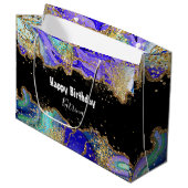 Grand Sac Cadeau Porte d'or bleu tendance marbré (Devant Angle)