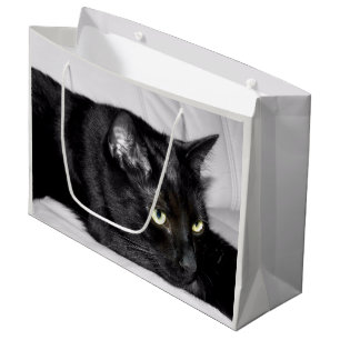 Grand Sac Cadeau Portrait de chat noir mignon