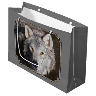 Grand Sac Cadeau Portrait du visage du loup de bois gris