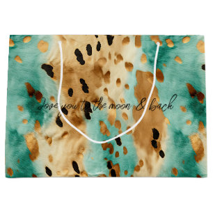 Grand Sac Cadeau Poster de animal noir Turquoise or