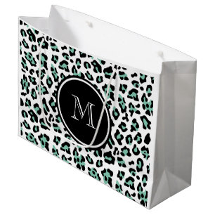 Grand Sac Cadeau Poster de animal noir vert en bon état de léopar