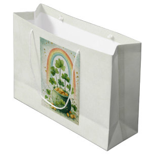 Grand Sac Cadeau Pot de l'or et arc-en-ciel vintage