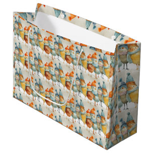 Grand Sac Cadeau Poules de dessins animés en casquette laineux et é