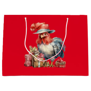 Grand Sac Cadeau Poulet de Noël dans les lunettes/Casquette & prése