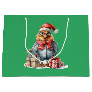 Grand Sac Cadeau Poulet de Noël dans les lunettes et les présentoir