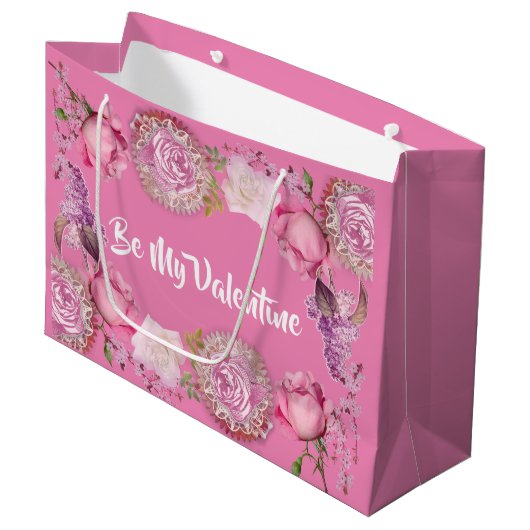 Grand Sac Cadeau Pour elle être ma Saint Valentin romantique rose R (Devant Angle)