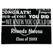 Grand sac cadeau pour les diplômés noir et blanc (Devant)