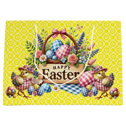 Grand Sac Cadeau Poussins Jaunes Pâques (Devant)