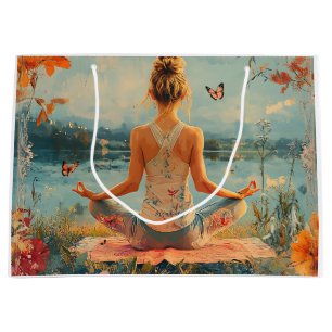 Grand Sac Cadeau Prairie du Coucher de Soleil Méditation avec Papil