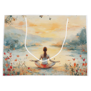 Grand Sac Cadeau Prairie du Coucher de Soleil Méditation avec Papil