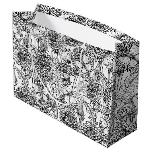 Grand Sac Cadeau Pré Dandelion en noir et blanc (Dos Angle)