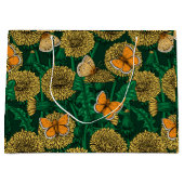 Grand Sac Cadeau Pré de Dandelion sur vert foncé (Devant)