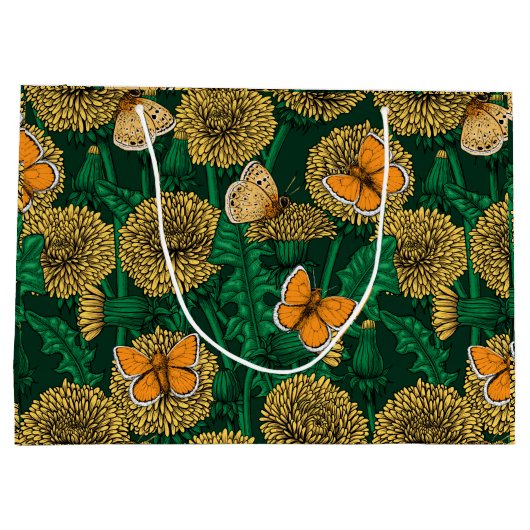 Grand Sac Cadeau Pré de Dandelion sur vert foncé (Dos)