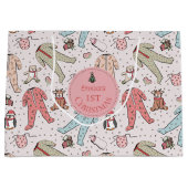 Grand Sac Cadeau Premier Noël personnalisé pour bébé rose mignon (Devant)