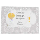 Grand Sac Cadeau Première Communion Blonde Boy Argent Damask (Dos)