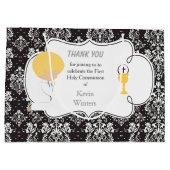 Grand Sac Cadeau Première Communion Blonde Boy Black Damask (Dos)
