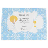 Grand Sac Cadeau Première Communion Blonde Boy Blue Damask (Dos)