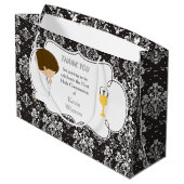 Grand Sac Cadeau Première Communion Brunette Garçon Noir Damask (Dos Angle)