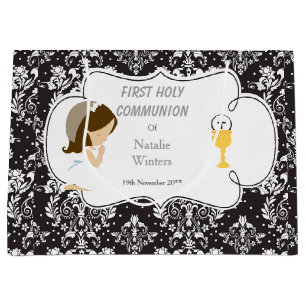 Grand Sac Cadeau Première Communion Brunette Merci de fille cheveux