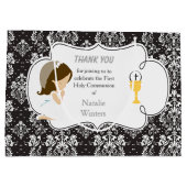 Grand Sac Cadeau Première Communion Brunette Merci de fille cheveux (Dos)
