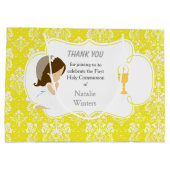 Grand Sac Cadeau Première Communion Brunette Merci de fille cheveux (Dos)