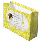 Grand Sac Cadeau Première Communion Brunette Merci de fille cheveux (Devant Angle)