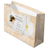 Grand Sac Cadeau Première Communion Brunette Merci de fille cheveux (Devant Angle)