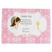 Grand Sac Cadeau Première Communion Brunette Merci de fille cheveux (Dos)