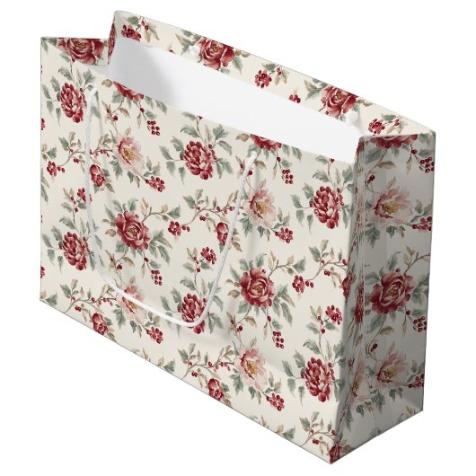 Grand Sac Cadeau Pretty Chic Red Cream Floral Birthday  (Devant Angle)