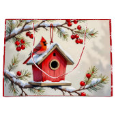 Grand Sac Cadeau Pretty Christmas Cardinal & Birdhouse Snowflakes (Devant)