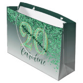 Grand Sac Cadeau Pretty Falling Green Glitter 20th Birthday (Dos Angle)