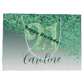 Grand Sac Cadeau Pretty Falling Green Glitter 21st Birthday (Dos)