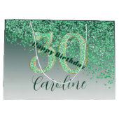 Grand Sac Cadeau Pretty Falling Green Glitter 30th Birthday (Dos)