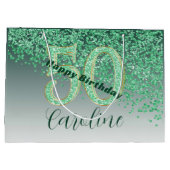 Grand Sac Cadeau Pretty Falling Green Glitter 50th Birthday (Dos)